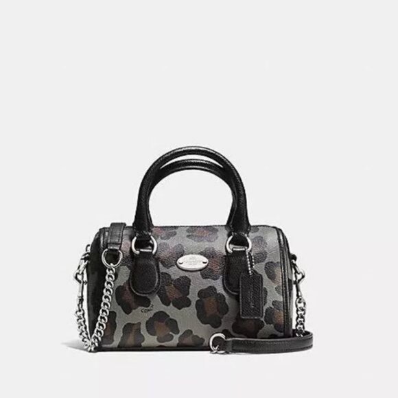 Coach Ocelot Mini Bennett Grey Multi Leather Satchel Crossbody Boston Bag F36449 - Picture 1 of 12